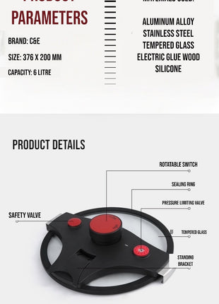 Luxury Knob-Style Pressure Cooker 6L 38x20cm Aluminum Alloy - Cookware | CHECK PRODUCT DESCRIPTION | Lightweight Blue Red, Black, Green, beige non stick cookers